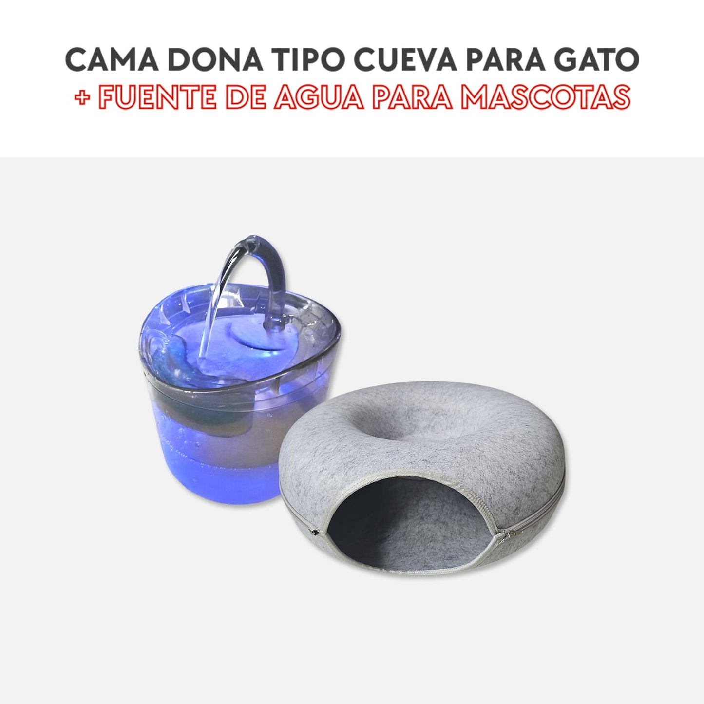 Cama dona tipo cueva para gatos + fuente de agua para mascotas