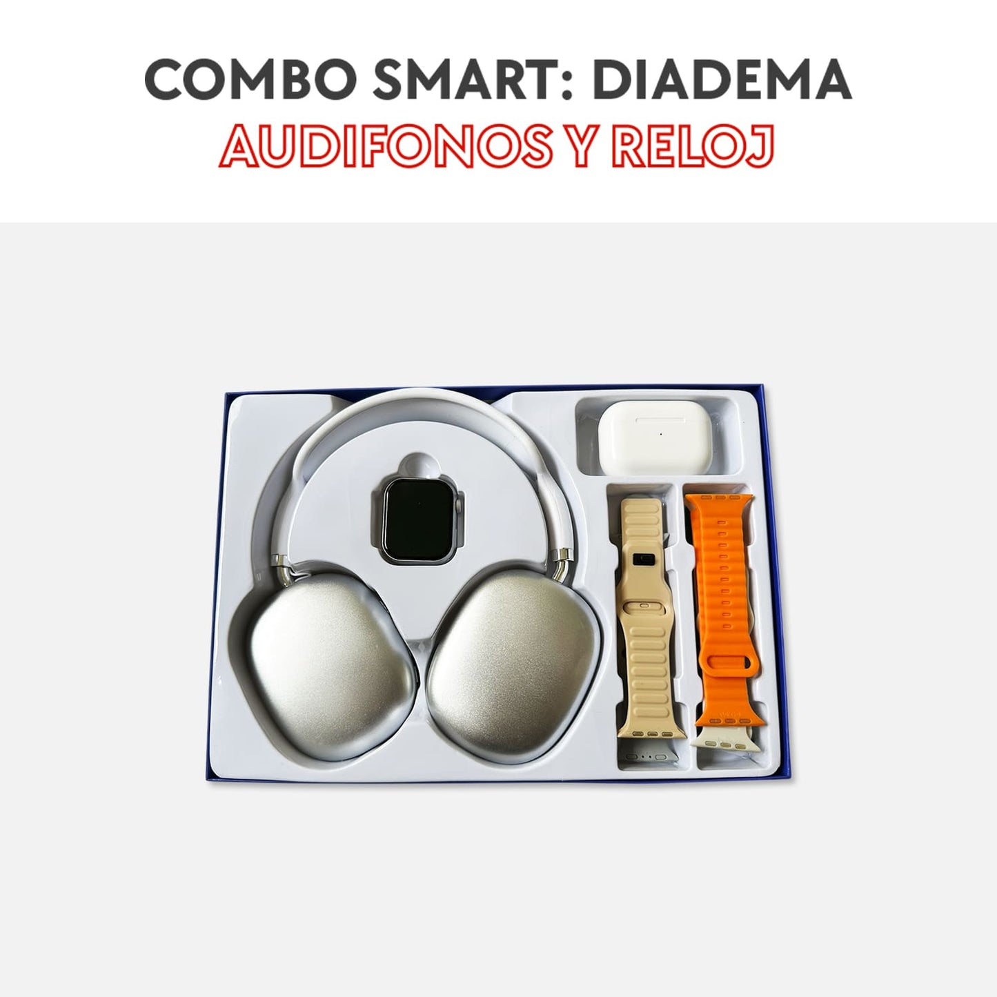 Combo smart: diadema, audifonos y reloj