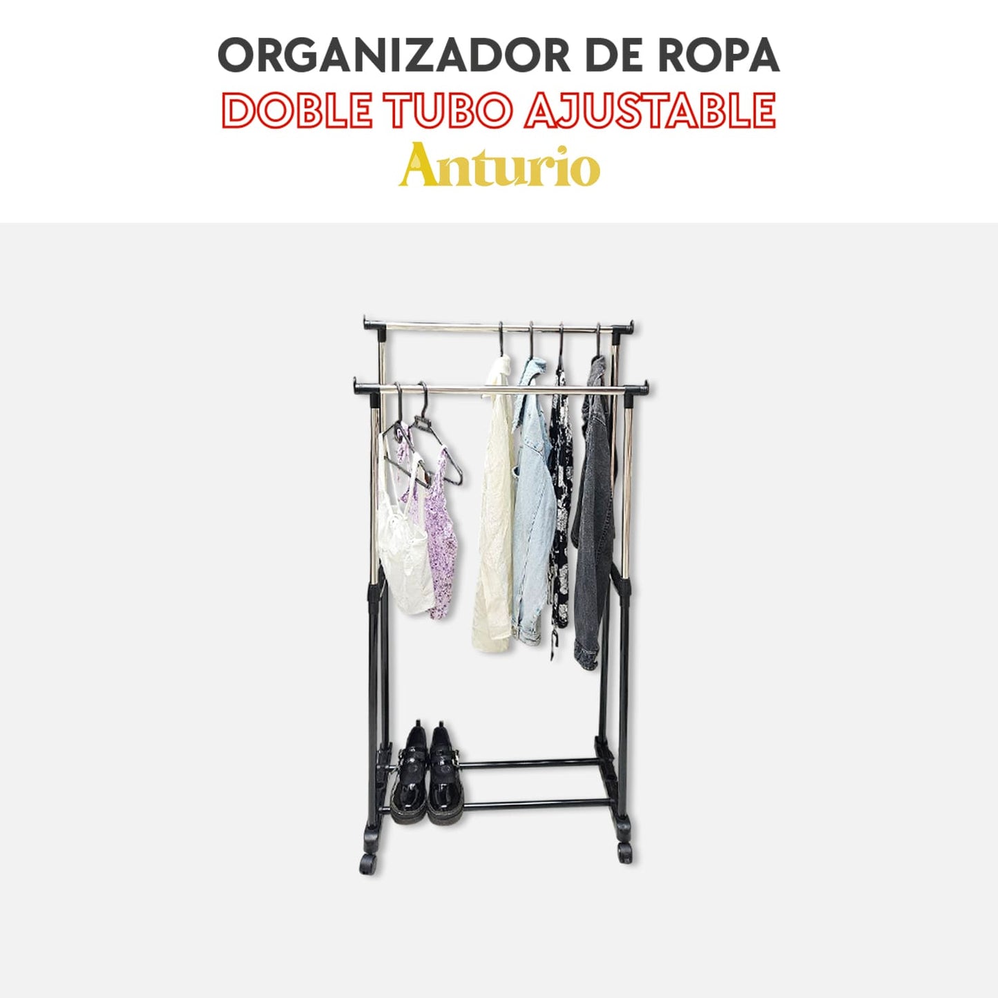 Anturio - Organizador de ropa doble tubo ajustable