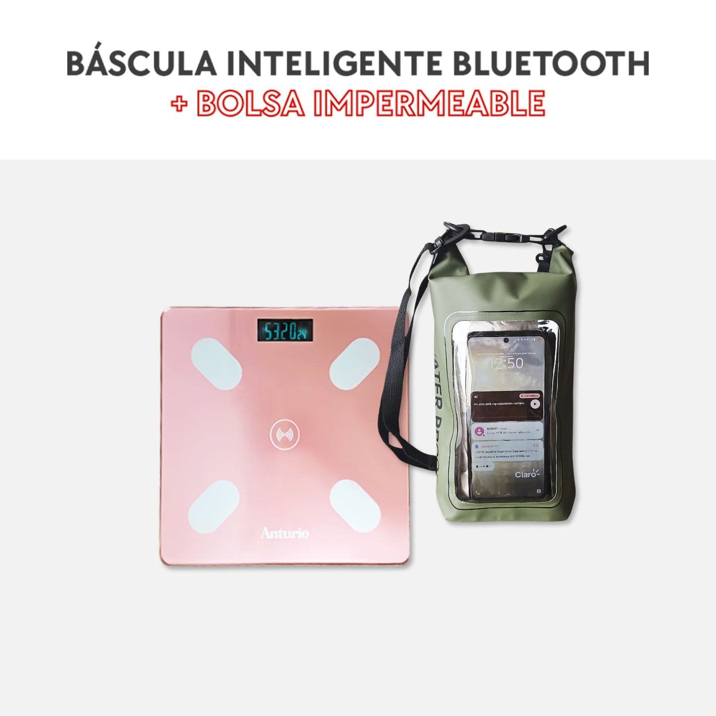 Báscula inteligente bluetooth + bolsa impermeable