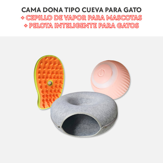 Cama dona + cepillo de vapor + pelota inteligente para gatos