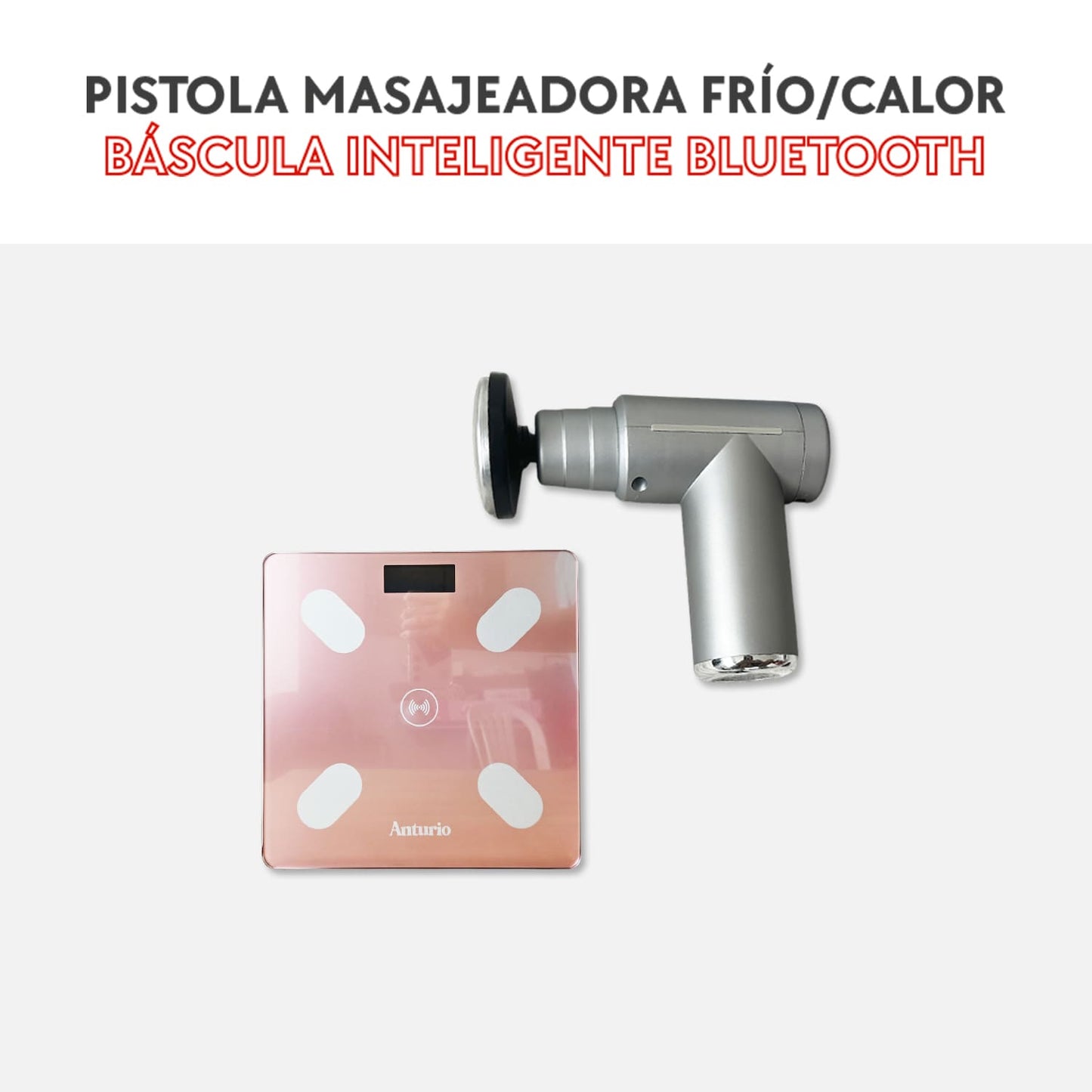Pistola masajeadora frio/calor + bascula inteligente bluetooth